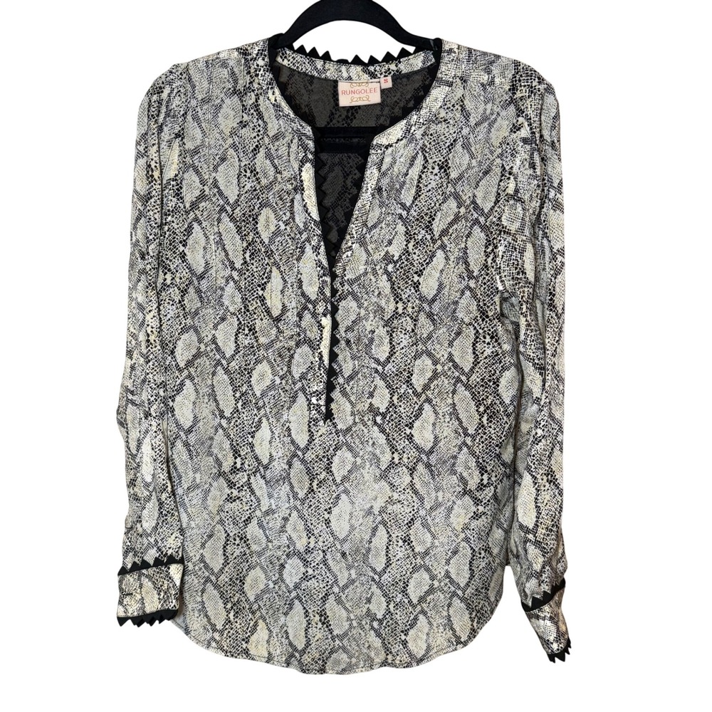 Rungolee Snakeskin Tunic Blouse Black Cream Size Small‎